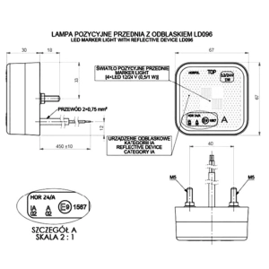 LAMPA OBRYSOWA LED Z ODBLASKIEM POMARAŃCZOWA LD097